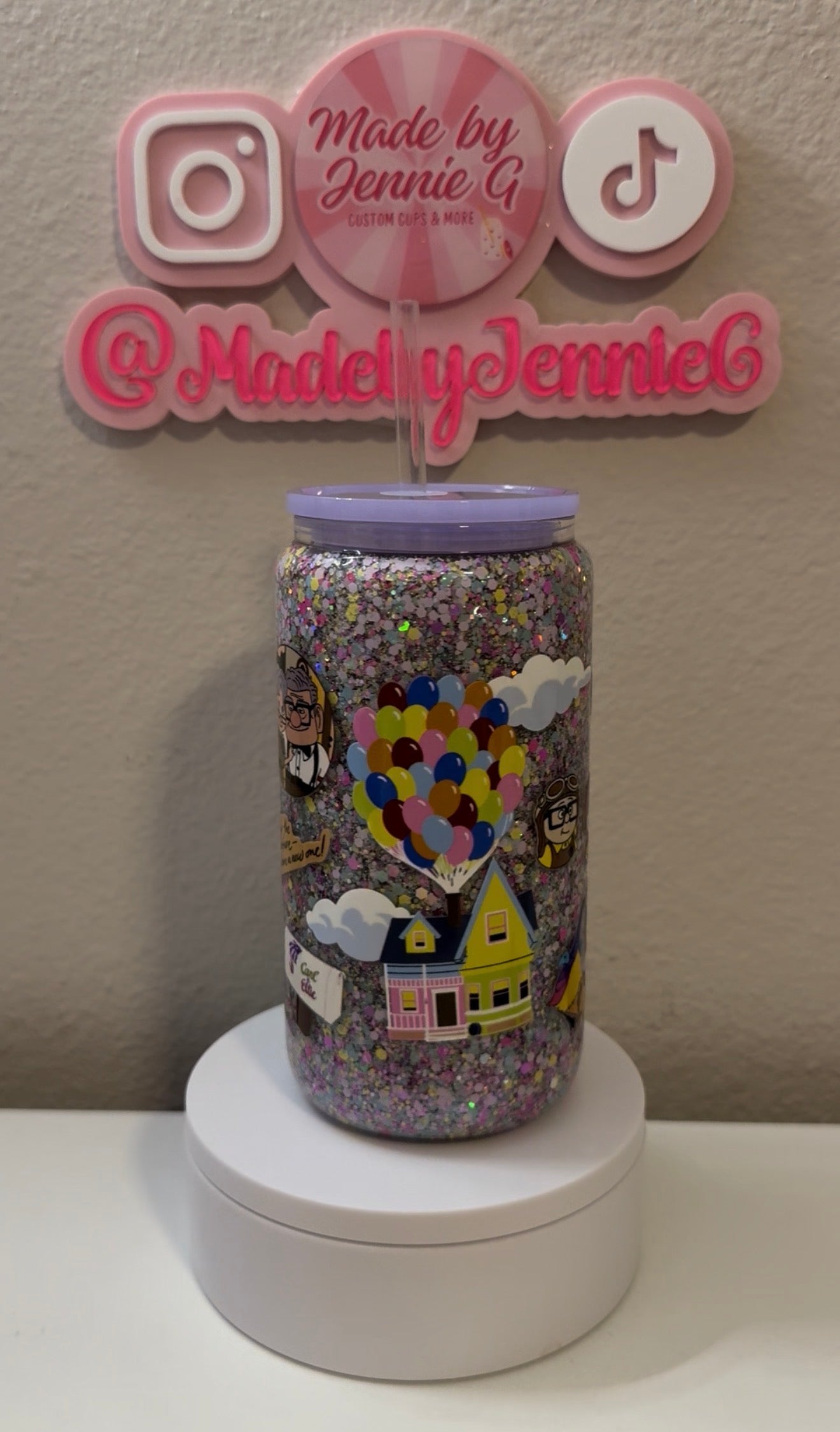 16oz UP Glass Snow Globe Cup