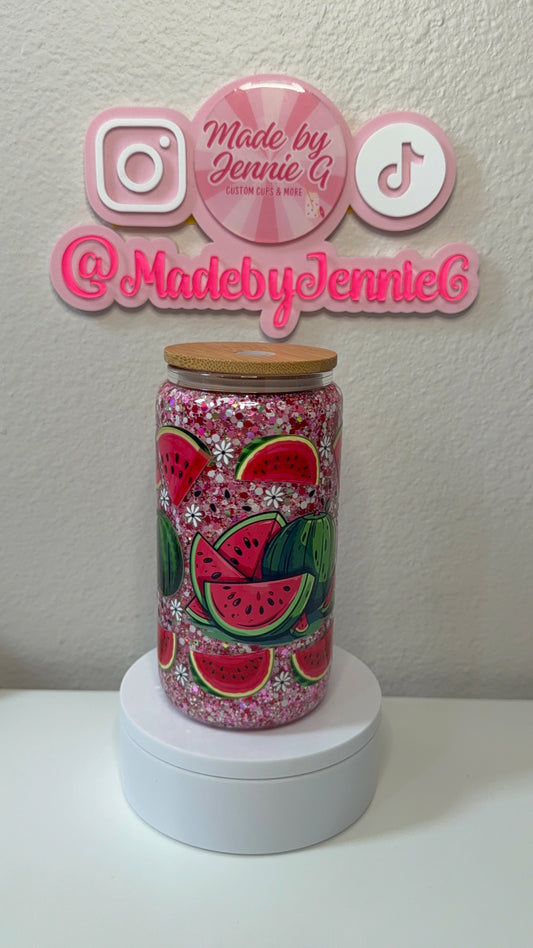 16oz Watermelon Glass Snow Globe Cup