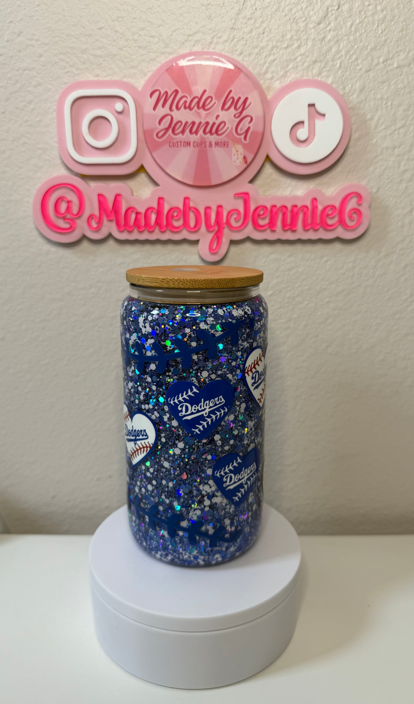 16oz Dodgers Glass Snow Globe Cup